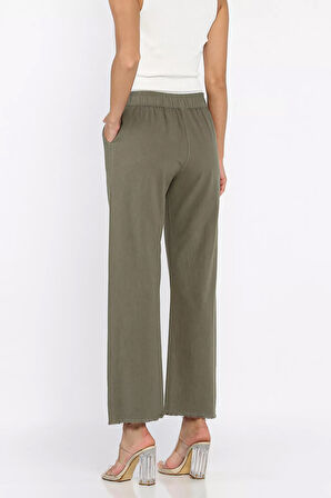 Bel Lastikli Paça Püsküllü Kadın Keten Pantolon