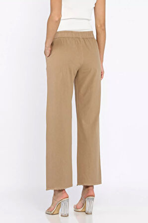 Bel Lastikli Paça Püsküllü Kadın Keten Pantolon