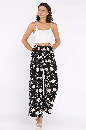 Kadın Çiçek Desenli Viskon Yürüyüş Pantolonu