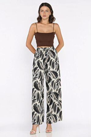 Kadın Desenli Bel Lastikli Viskon Yürüyüş Pantolonu