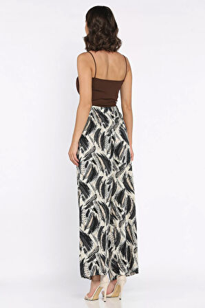 Kadın Desenli Bel Lastikli Viskon Yürüyüş Pantolonu