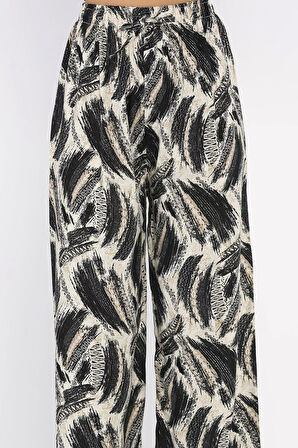 Kadın Desenli Bel Lastikli Viskon Yürüyüş Pantolonu