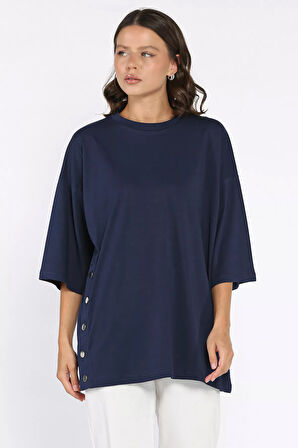 Yan Çıtçıtlı Oversize Tişört ( S-m-l-xl Uyumludur)