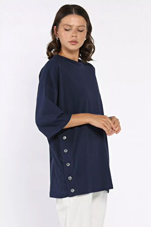 Yan Çıtçıtlı Oversize Tişört ( S-m-l-xl Uyumludur)