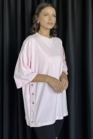 Yan Çıtçıtlı Oversize Tişört ( S-m-l-xl Uyumludur)