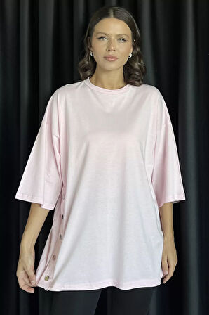 Yan Çıtçıtlı Oversize Tişört ( S-m-l-xl Uyumludur)