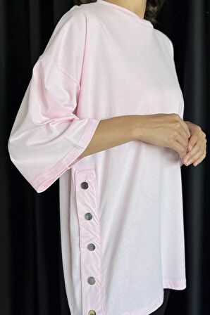 Yan Çıtçıtlı Oversize Tişört ( S-m-l-xl Uyumludur)