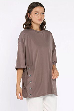 Yan Çıtçıtlı Oversize Tişört ( S-m-l-xl Uyumludur)