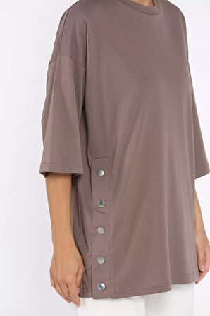 Yan Çıtçıtlı Oversize Tişört ( S-m-l-xl Uyumludur)