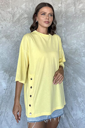 Yan Çıtçıtlı Oversize Tişört ( S-m-l-xl Uyumludur)
