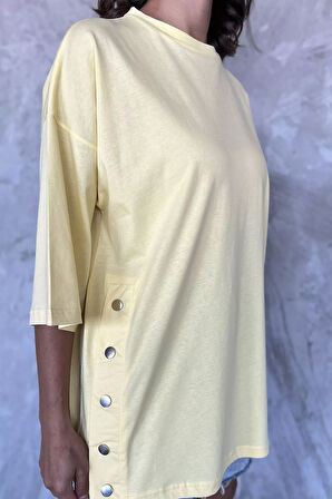 Yan Çıtçıtlı Oversize Tişört ( S-m-l-xl Uyumludur)