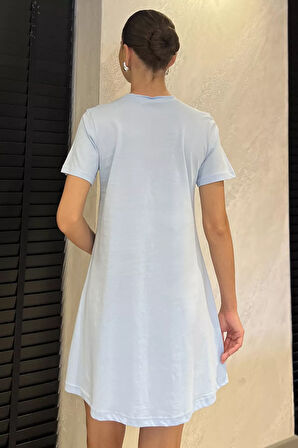 Kadın Bisiklet Yaka Arma Detaylı T-shirt Elbise