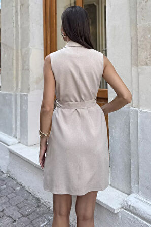 Kadın Kruvaze Yaka Gold Düğme Detaylı Elbise