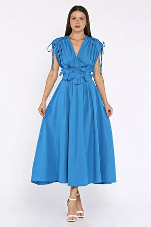 Papatya Aplikeli Kruvaze Elbise