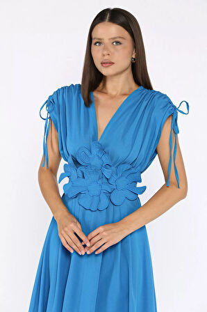 Papatya Aplikeli Kruvaze Elbise