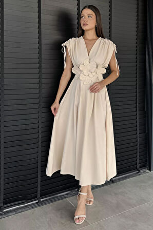 Papatya Aplikeli Kruvaze Elbise