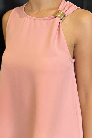 Omuz Tokalı Rahat Kısa Elbise