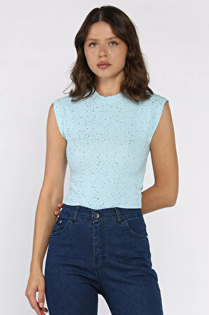 Taşlı Crop Top Bluz