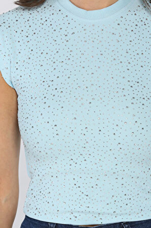 Taşlı Crop Top Bluz