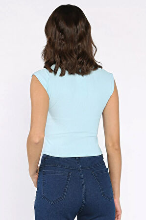 Taşlı Crop Top Bluz