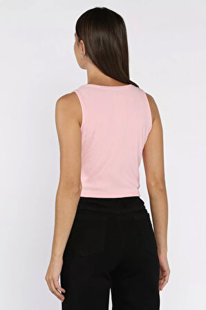 Taşlı Sıfır Kol Crop Top Bluz