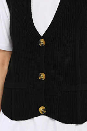Kadın Düğmeli Triko Yelek (s-m-l-xl Uyumludur)