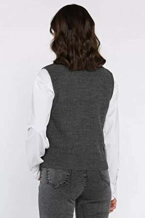 Kadın Düğmeli Triko Yelek (s-m-l-xl Uyumludur)