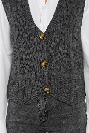 Kadın Düğmeli Triko Yelek (s-m-l-xl Uyumludur)