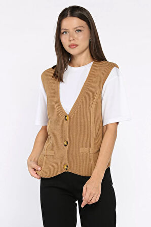 Kadın Düğmeli Triko Yelek (s-m-l-xl Uyumludur)