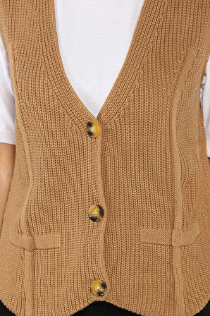 Kadın Düğmeli Triko Yelek (s-m-l-xl Uyumludur)