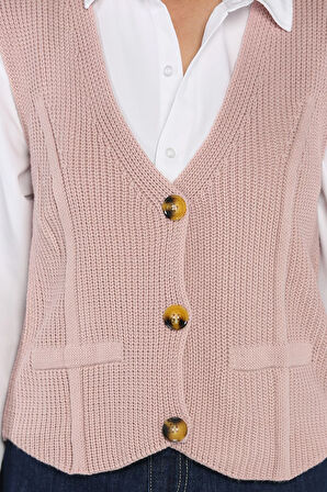 Kadın Düğmeli Triko Yelek (s-m-l-xl Uyumludur)