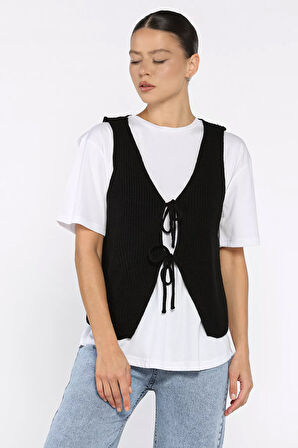 Kadın Ön Bağlamalı Triko Yelek (s-m-l-xl Uyumludur)