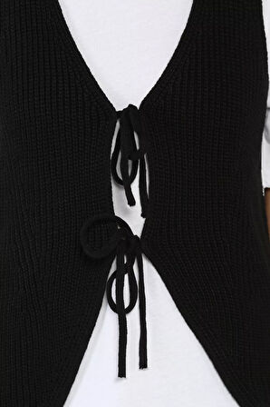 Kadın Ön Bağlamalı Triko Yelek (s-m-l-xl Uyumludur)