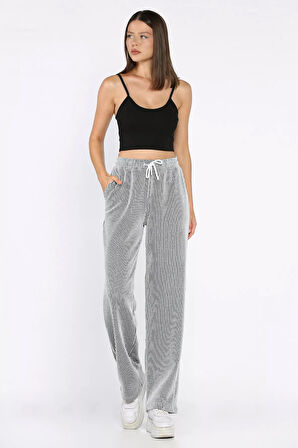 Kadın Su Yolu Çizgili Bol Paça Pantolon