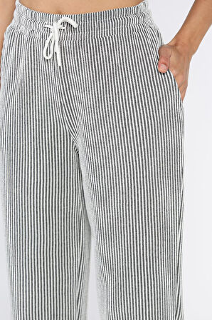 Kadın Su Yolu Çizgili Bol Paça Pantolon