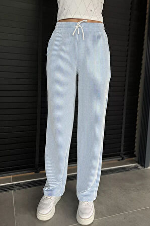 Kadın Su Yolu Çizgili Bol Paça Pantolon
