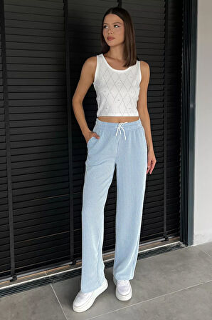 Kadın Su Yolu Çizgili Bol Paça Pantolon