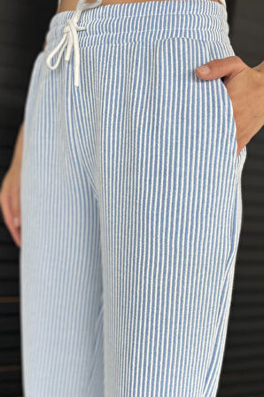 Kadın Su Yolu Çizgili Bol Paça Pantolon