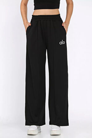 Kadın Yüksek Bel Nakış Detaylı Çimalı Palazzo Eşofman Altı