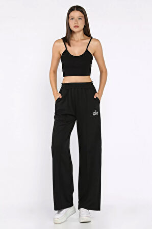 Kadın Yüksek Bel Nakış Detaylı Çimalı Palazzo Eşofman Altı