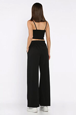 Kadın Yüksek Bel Nakış Detaylı Çimalı Palazzo Eşofman Altı