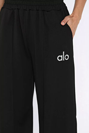 Kadın Yüksek Bel Nakış Detaylı Çimalı Palazzo Eşofman Altı