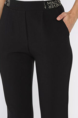 Bel Lastikli Yazı Detaylı Slim Fit Kumaş Pantolon