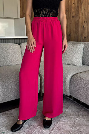 Kadın Bol Paça Bel Lastikli Kumaş Pantolon
