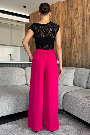 Kadın Bol Paça Bel Lastikli Kumaş Pantolon