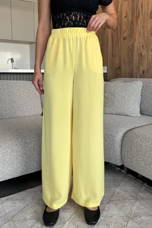 Kadın Bol Paça Bel Lastikli Kumaş Pantolon