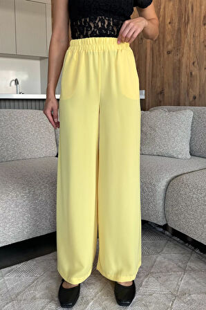 Kadın Bol Paça Bel Lastikli Kumaş Pantolon