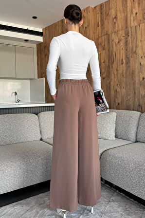 Kadın Bol Paça Bel Lastikli Kumaş Pantolon