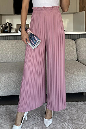 Kadın Bel Lastikli Piliseli Bol Kesim Pantolon