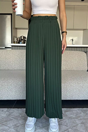 Kadın Bel Lastikli Piliseli Bol Kesim Pantolon